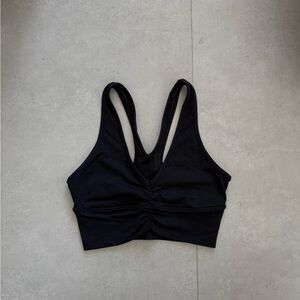 ALO Yoga Black Ruched Front Racerback Crop Top